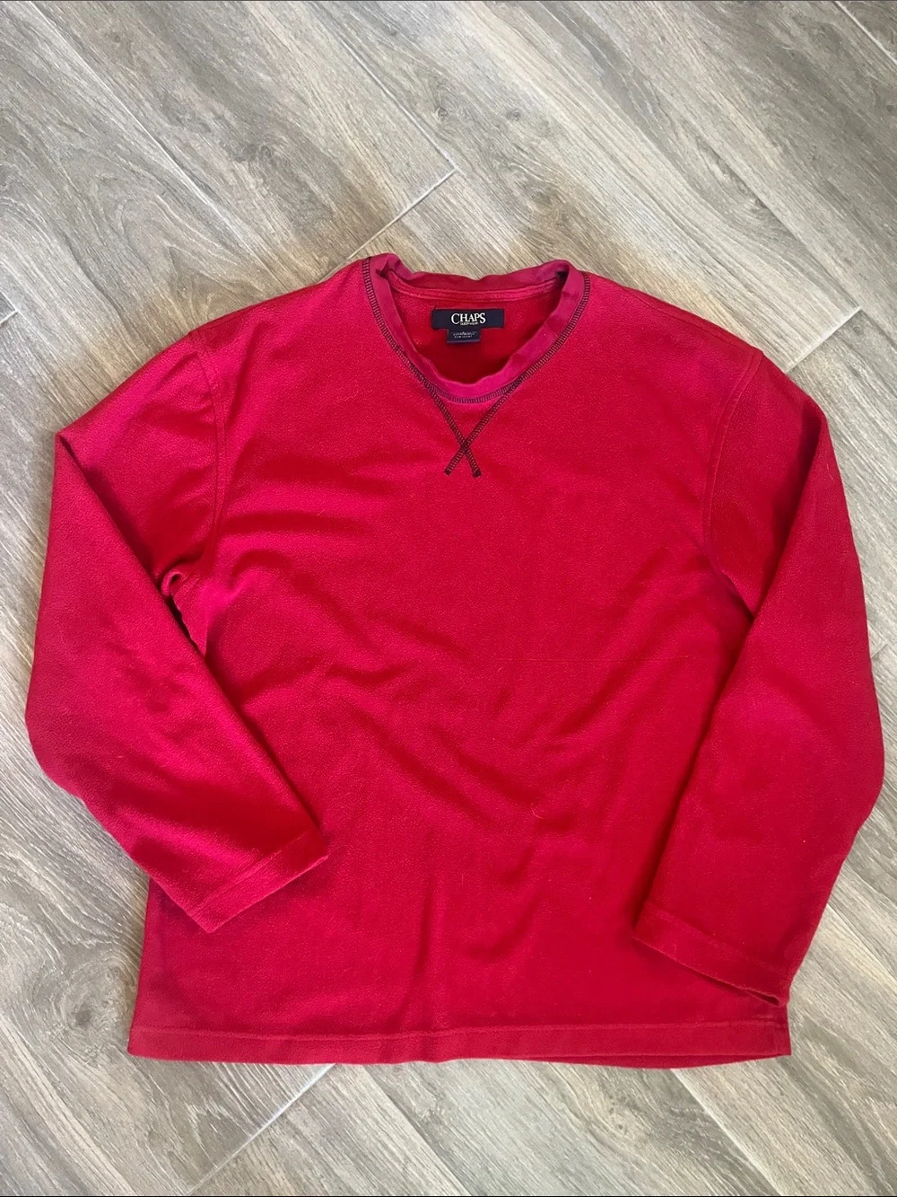 Chaps Men's Red Crewneck Sweater with Contrast Stitching